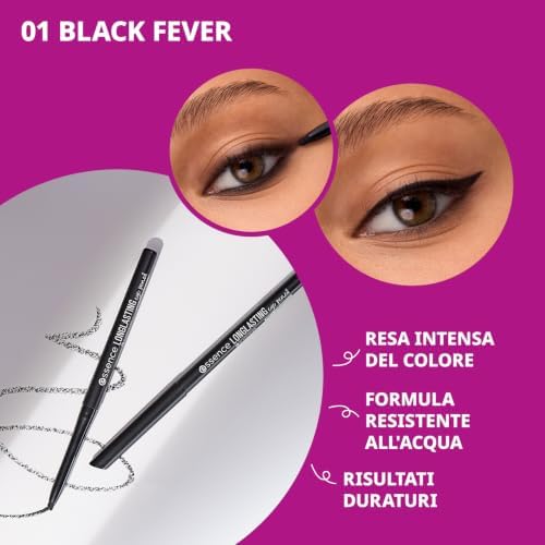 Essence Longlasting - Matita occhi lunga tenuta, 0.28 g, Nero (01 Black Fever), 1 pezzo