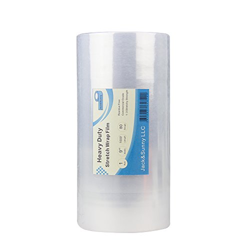 Jack&Sunny Stretch Wrap 9''x 1000 Ft 80 Gauge (Pack of 1 Roll) for Moving Shipping Packing Depot&Storage Industrial Hand plastic stretch wrap film Clear