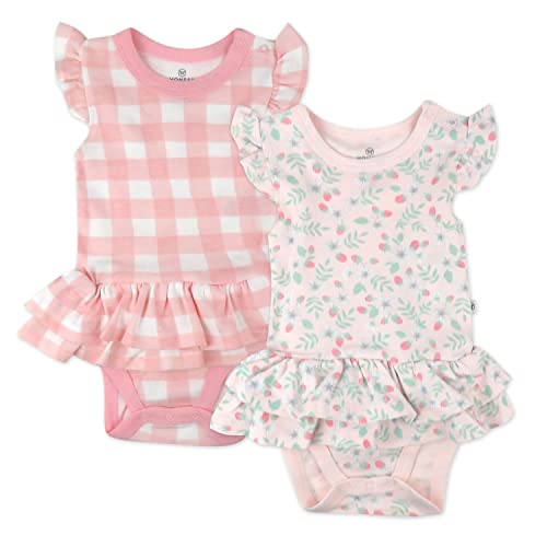 HonestBaby Romper and Ruffle Bodysuit Dress 100% Organic Cotton for Infant Baby and Toddler Girls