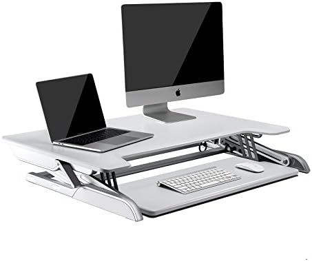 UPERGO 32" Aluminum Frame Height Adjustable Standing Desk Raiser with Keyboard Tray, White(ID-32W)