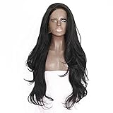 Alacos 26 Inches Long Wavy Pure Black Full Head Wig for Black Women Fashion Daily Basic Party Dress Up Lace Front Wigs for Women+Cap