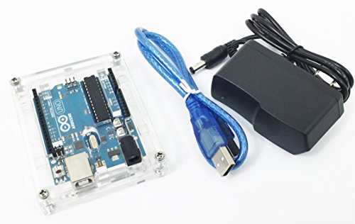 [REPRAPGURU] Arduino UNO R3 Compatible Board Combo Kit (Clear) - Acrylic Case, UNO R3, Usb Cable, DC Power Cord