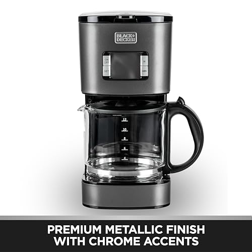 BLACK+DECKER Premium 12 Cup Stainless Steel Coffee Maker – Programmable Timer, 12 Cup Markings, LCD Display with Digital Controls, 1.5L Glass Carafe, Drip-Stop, Dishwasher Safe | SSCM125-B5