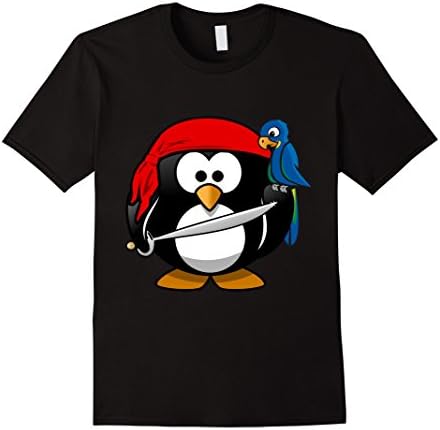 Mens Funny Shirt with Pirate Penguin Animal Comic Cartoon Style XL Black