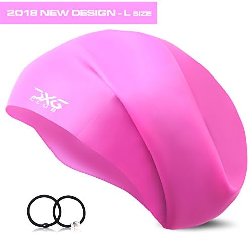 CXGCLUBE Extra Large Long Hair Swim Cap,Waterproof Silicone Bathing &amp; Swimming Pool Caps,Designed For Women and Men with Long, Thick, Afro Braided Hair, Keeps Hair Clean (L,HOTPINK)