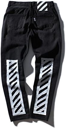 Finlindan Pants White Men 'S Wear Washed Frayed Striped Printed Men' S Jeans Jogger Pants Kanye West Off-White Swag 1 Xl