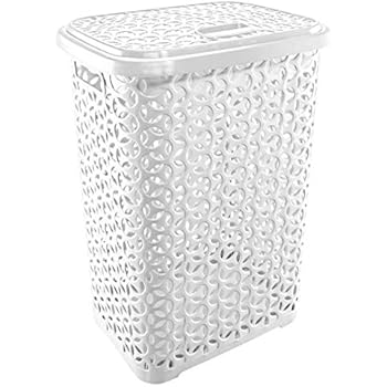 Uniware 60 LT Hollow Design Clothes Hamper Laundry Basket, Made in Turkey,White/Beige (1, White)
