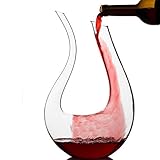Zalik Wine Decanter U Shaped Horn Design - Superior Quality Crystal Hand Made Wine Aerator large Wine Carafe Holds 1800 ML - Lead Free The Premium Gift For Wine Lovers