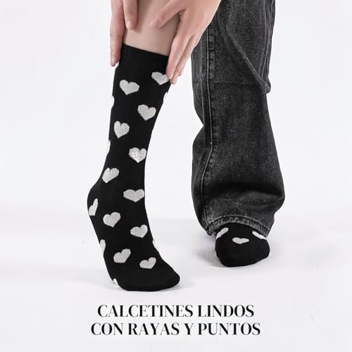 Cirorld 10 Pairs Women's Colourful Cotton Socks 39-42, Medium Socks, Comfortable Sports, Winter Breathable, Stripes & Polka Dots Designs ​