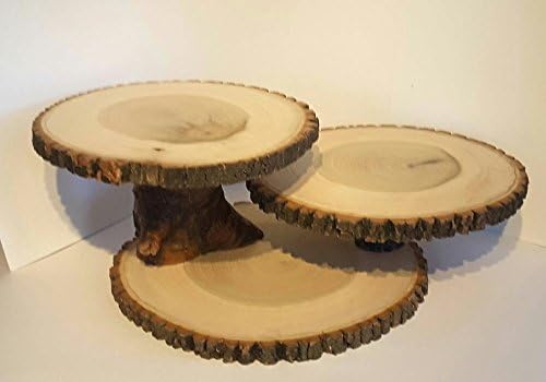 3 wood slice display stand, rustic cake/ cupcake stand, centerpiece, plant stand, cabin décor