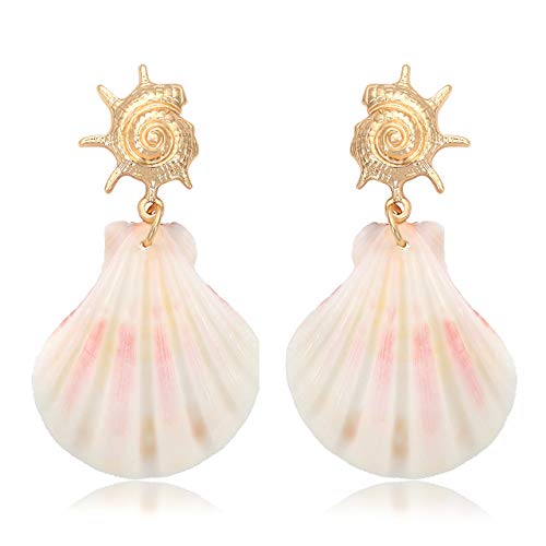 MOLOCH Shell Earrings for Women Natural Conch Shell Earrings Octagon Freshwater Pearl Drop Earring Beach Earrings Jewelry (Scallop)