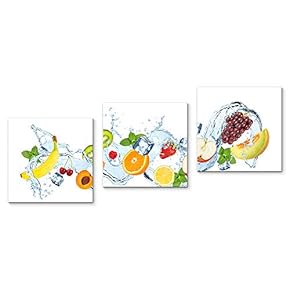 Canvas Wall Art Fruits Dancing in Water Painting Artwork for Home Prints Framed - 12"x12"x3 Panels