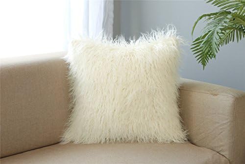 VANSILK Home Bed Decorative Super Soft Comfy Plush Mongolian Faux Fur Hidden Zipper Throw Pillow Case Cushion Cover White 18" x 18"(45x45cm) 1pc