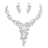 BriLove Women's Wedding Bridal Crystal Leaf Vine Teardrop Hollow Statement Necklace Dangle Earrings Set