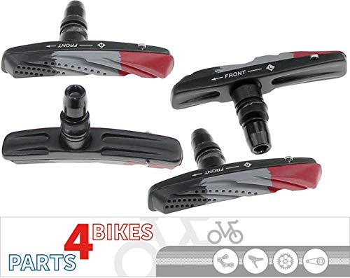 P4B Cartridge Brake Shoes for V-Brake, 3-Colour Lining in Air Flow Design, 2 Pairs = 4 Pieces, Casing Colour = Matte Black