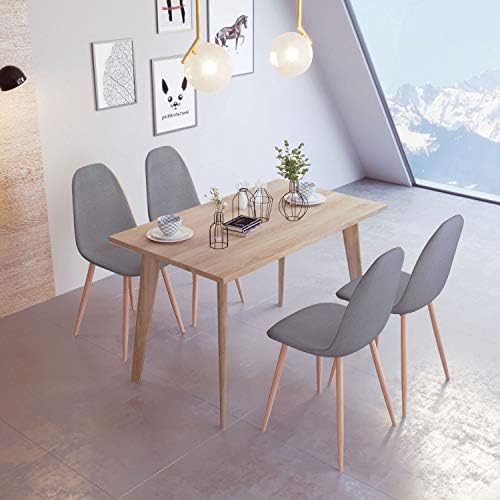 jeffordoutlet Rectangle Dining Table and Chairs Set 6, Blue Cloth Seat with Sturdy Metal legs,High-end MDF Board