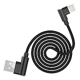 Right Angle Charging Cable USB Fast Charger Nylon Braided Data Cord 90 Degree Elbow Game Video Watching Compatible for iPhone Xs/XS Max/XR/X/8/8Plus/7/7 Plus/6/6 Plus/ 5/5S iPad More(Black)