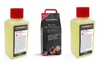 LotusGrill Buchenholzkohle 2,5 kg Sack inkl. 2x LotusGrill Brennpaste 200 ml, beides entwickelt für raucharmes Grillen mit de