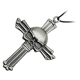 WJ Silver Skull on Cross Neck Knife with Hidden Blade and Necklace