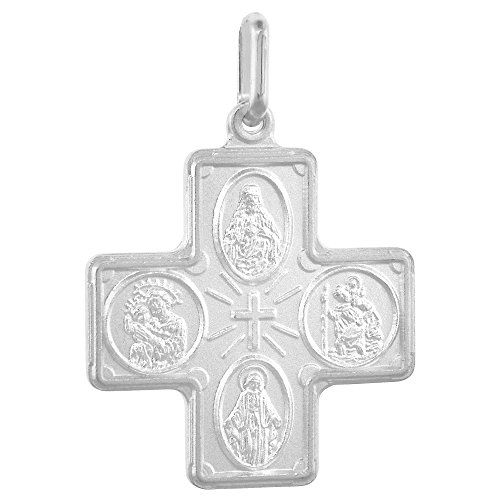 Sterling Silver 4-Way Cross Medal Necklace 1 inch Italy