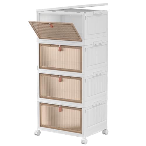 Photo 1 of CTSNSLH 4 Tier Plastic Storage Bins and Boxes Organizer - 28Qt Stackable with Lids for Bedroom, Living Room, Office - Foldable Containers