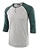 HETHCODE Men's Casual Raglan Fit Soft Baseball 3/4 Sleeve Active Sports Henley T-Shirts Tee H.Gray/Green L
