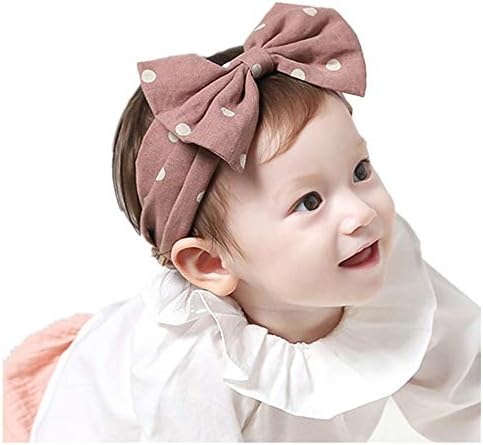 Toddler Girls Kids Baby Cute Big Bow Headband Stretch Turban Knot Head Wraps Gifts Hair Accessories (Pink with White Polka Dot)