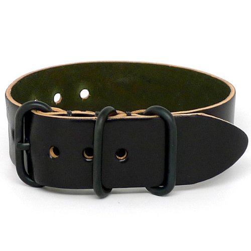 DaLuca Shell Cordovan 1 Piece NATO Watch Strap - Black (PVD Buckle) : 22mm