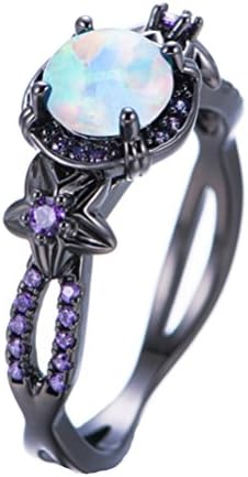 JBL Women Brand White Fire Opal Purple Black Gold Filled Vintage Wedding Ring