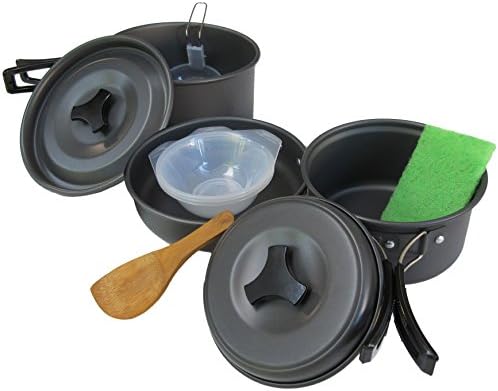 ★★FREE BONUS GIFT★★ Rough It ★ 10-Piece Camping Cookware Set ★Stackable, Light-Weight, and Non-Stick Outdoor Cooking Set Ideal for Hiking or Backpacking. Includes Frying Pan, 2 Camping Pots, 3 Bowls, Mesh Carrying Case, and Cooking and Cleaning Accessories