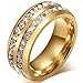 FuZhiBang NL10 Mens Womens 8MM Titanium Stainless Steel High Polished 18K Gold Plated Channel Set Cubic Zirconia CZ Promise Engagement Band Unisex Gold Wedding Ring Comfort Fit, Size 6-13 (8, Gold)