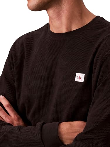 Herren Langarmshirt Waffle Badge Tee mit Rundhalsausschnitt, Schwarz (Black), L
