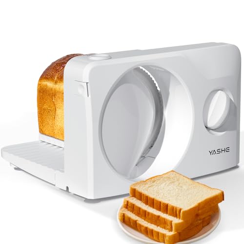 YASHE 180W Folding Electric Household Slicer 17cm Stainless Steel Blade 0-15mm Thick, Compact and Easy to Store for Meat, Cheese, Bread and Vegetables, White