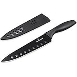 Culina 8-Inch Nonstick Carbon Steel Sushi Knife with Sheath, Black