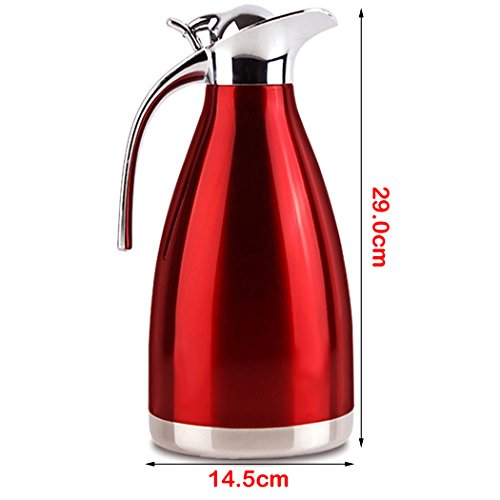 FUNRUI 2L Vacuum Insulated Jug Thermal Carafe Stainless Steel Double Wall Insulation Pot for Coffee Juice Milk Tea Beverages (RED)
