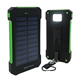 MeliTech Portable Solar Charger Waterproof Mobile Power Bank 20000mAh External Backup Battery Dual USB 5V 1A/2A Output With LED Flashlight and Compass For Phones Tablet Camera iPhone Samsung - Green