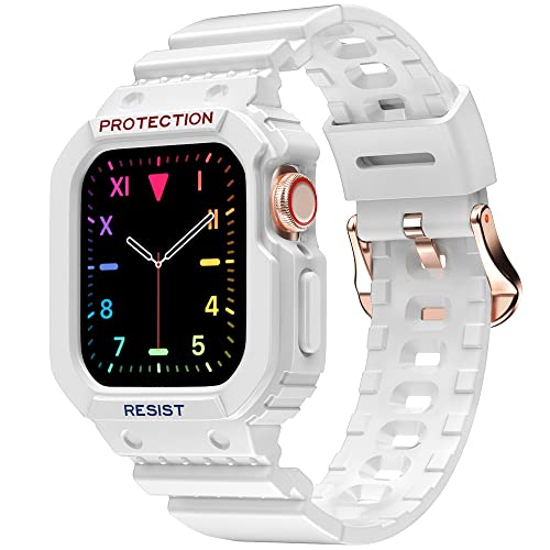 Compatible for Apple Watch Band with Case Accessories 41mm 40mm 38mm,  Rugged One Piece Girl Women Protective Face Cover for Apple Watch SE and  iWatch 7 6 5 4 3 2 1 Rose Gold Adapter, Bright White | Pricepulse