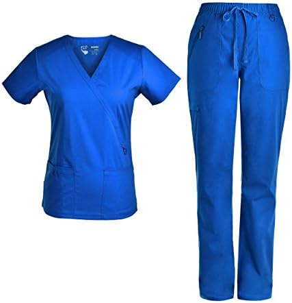 Pandamed Mock Wrap Workwear Multiples Pockets Scrubs Set Medical Uniforms TCS3101