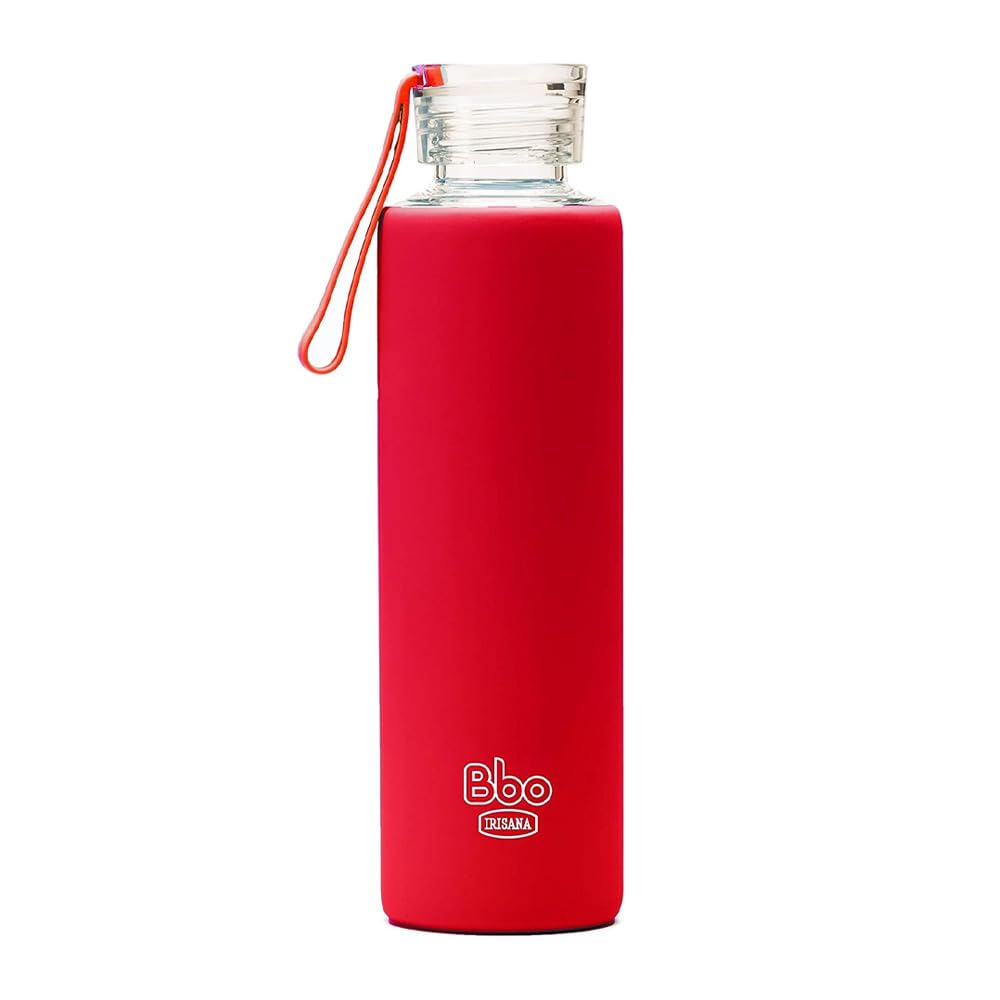 Bbo Irisana Borosilicate Glass Bottle with Silicone Sleeve, Red, 550 ml