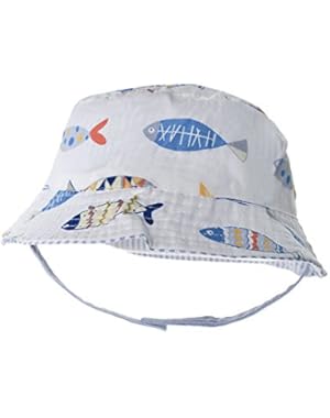 Boys Bucket Sun Hat Reversible Cotton Sun Protection Cap with Chin Strap
