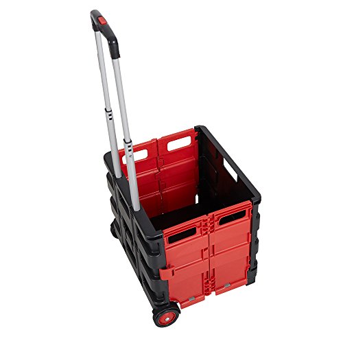 Dporticus Folding Two-Wheeled Trolley Hand Cart Plastic Hefty Heavy Carry Shopping Picnic Travel Office (Red/Large) - Thumbnail 6