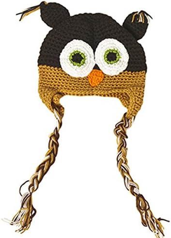 Baby Cute Crochet Knit Owls Woolly Cap Infant Toddler Earflap Hat (Black and Tan)