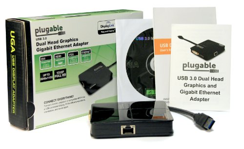 Plugable USB 3.0 Dual-Head Graphics and Gigabit Ethernet Adapter (HDMI up to 2560x1440 and DVI / VGA 1920x1200. Supports Windows 10, 8.1, 7, XP)