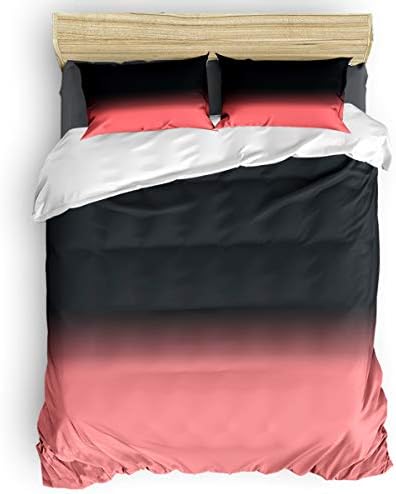 Arts Language Home Duvet Cover Set Queen Size for Kids/Adults/Teens Gradient Black and Pink Soft 4 Pcs Bedding Set with Duvet Cover, Fitted Sheet, Pillowcases