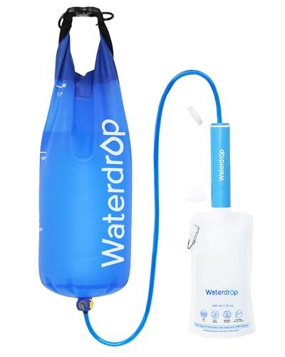 Waterdrop Gravity Water Filter Straw, Camping Water Filtration System, Water Purifier Survival for Travel, Backpacking and Emergency Preparedness, 1.5 gal Bag, 0.1 Micron, 5 Stage Filtration