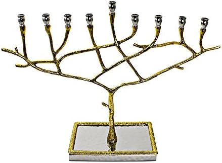 Judaica Mega MallNickel Candle Hanukkah Tree Branch Menorah with Gold Trim