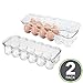 mDesign Stackable Plastic Covered Egg Tray Holder, Storage Container and Organizer for Refrigerator - Dozen-Section Carrier Bin with Lid and Handle - Holds 12 Eggs, 2 Pack - Clear