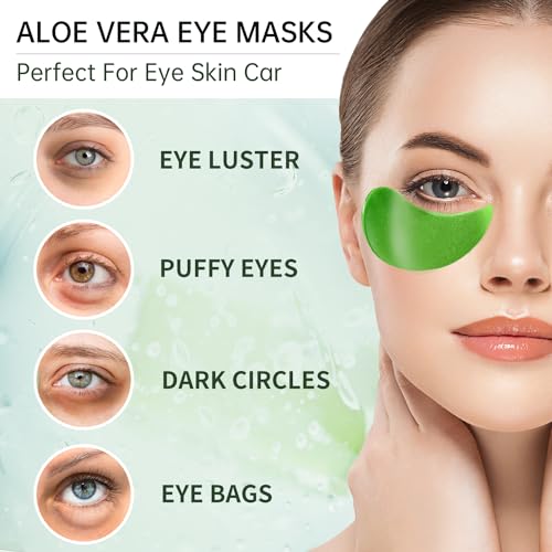 HICREAM ALOE VERA EYE MASKS – 60 PCS – REDUCE PUFFY EYES & DARK CIRCLES, FIRM & IMPROVE UNDER EYE SKIN, PURE NATURAL EXTRACTS FOR YOUTHFUL APPEARANCE & REDUCTION OF FINE LINES AND WRINKLES