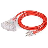 SIMBR 14/3 Extension Cord Lighted, Indoor Outdoor Power Cord Triple Outlets, Heavy Duty,15 Amps, 1875 Watts, UL Listed (6 FT, Red)
