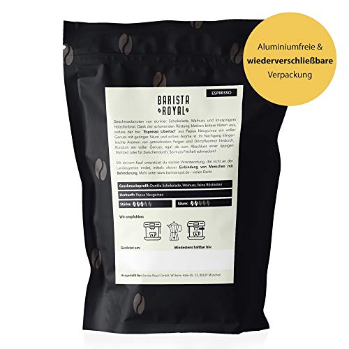 BARISTA ROYAL Bio Espressobohnen "Espresso Libertad" | Frische Kaffeebohnen direkt aus Papua Neuguinea | 100% Arabica Espresso ganze Bohnen | Ideal für Vollautomat und Siebträger (1000 g) – Bild 3